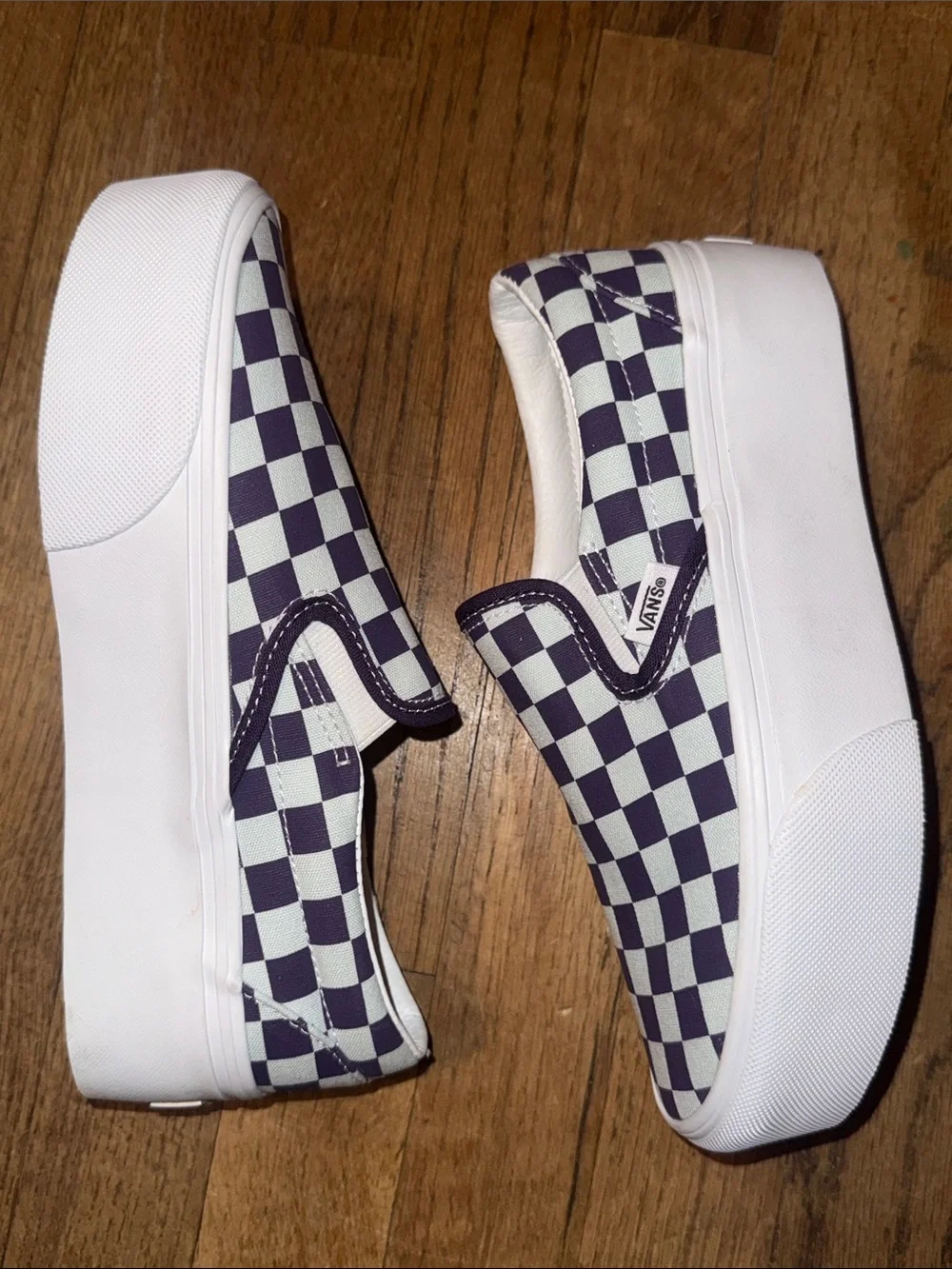 •VANS•NWT MIST BLUE & GOTHIC GRAPE PURPLE CHECKERED PLATFORM STACKFORM SIZE 6.5